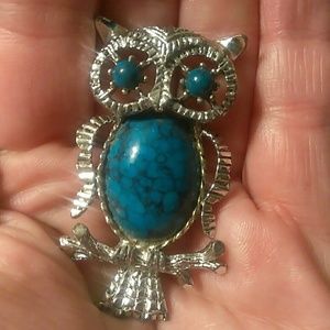 Vintage Faux Turquoise Owl Pin